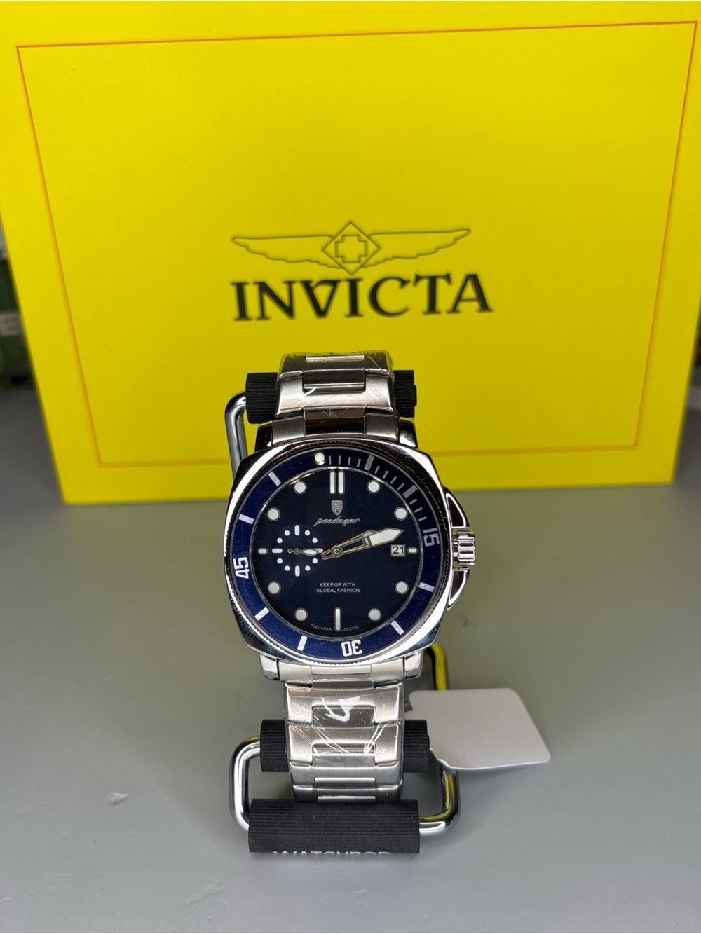 Poedagar 43mm Men’s Silver Stainless Steel Watch with Blue Dial